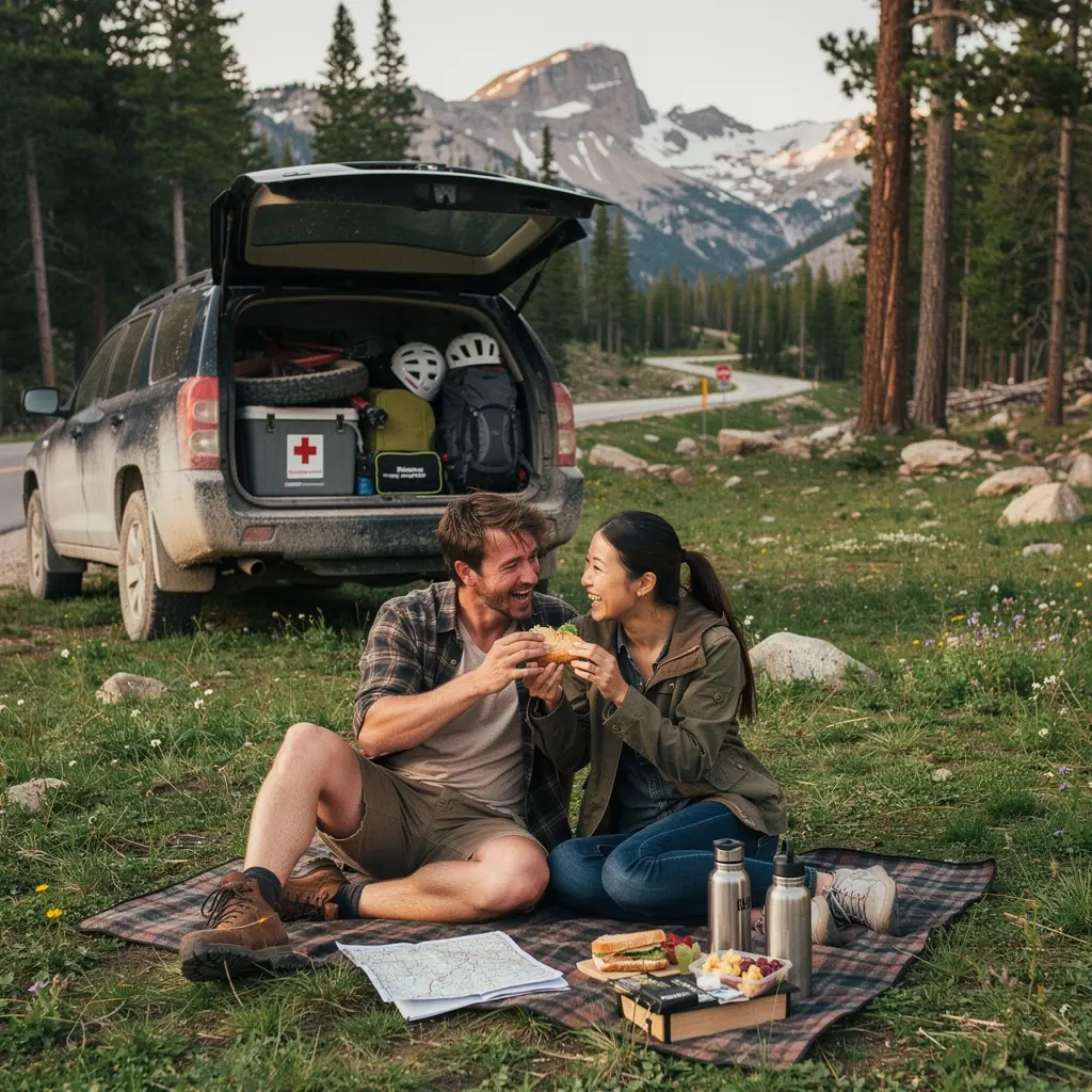 Счастливая семья, получающая помощь на дороге от службы поддержки.
