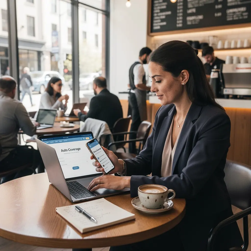 Изображение автомобиля, окруженного предложениями страховых планов для защиты транспортного средства.